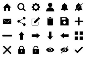 UI icon set with solid or glyph style symbol collection for web vector