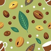 Coffee beans and leaves pattern vector