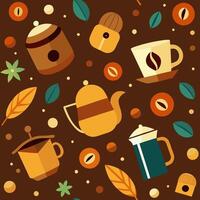 Coffee and tea seamless pattern with coffee and tea cups and saucers vector