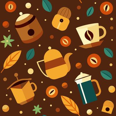 Coffee and tea seamless pattern with coffee and tea cups and saucers