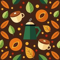 Coffee and leaves pattern with a coffee pot and leaves vector