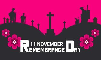 Remembrance Day with poppy flowers banner . Lest We forget 11 November .Holiday concept with text inscription, perfect for background, Greeting Card, Poster, Banner, Web and Social Media Post vector