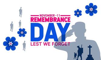 Remembrance Day with poppy flowers banner . Lest We forget 11 November .Holiday concept with text inscription, perfect for background, Greeting Card, Poster, Banner, Web and Social Media Post vector