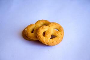 Danish butter cookies, Close up of butter cookies coated with white sugar, sweet cookies photo
