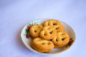 Danish butter cookies, Close up of butter cookies coated with white sugar, sweet cookies photo
