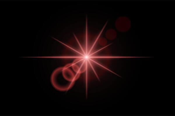Red neon stripes or light flash star. Laser beams, horizontal beams. Beautiful light reflections. Glowing stripes on a black background.