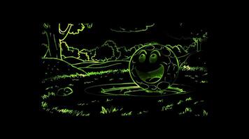 Neon frame effect, golf ball with a happy face getting ready to go in the hole on black background video