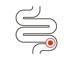 Intestine with inflammation and pain, digestive system line icon. Disease in gut. Curve bowel. Internal inside organ symbol. graphic illustration vector