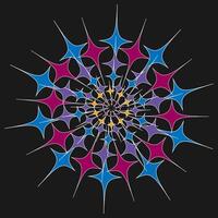 Black background illustration with multi-colored light beams coming out from the center. vector