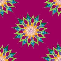 Seamless pattern with flowers, stars, multicolored, red background, mandala. vector