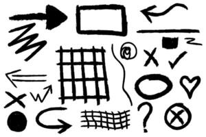 Abstract doodle scribble set hand drawn arrows highlights scratches shapes design elements vector