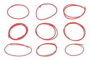 Hand drawn grunge red circle highlight, design element, grunge round shape vector