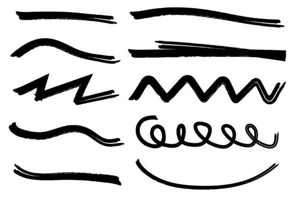 Set of hand drawn marker scribble line illustration design element, grunge strokes, doodle lines underline