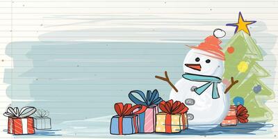 Merry Christmas and Happy New Year hand drawn style on old notebook paper graphic illustration have blank space. vector