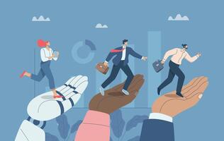 Big hands helping businessmen step into growth and advancement, Business support with artificial intelligence, AI, Consulting, Helping employees to succeed. design illustration. vector