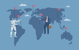 The concept of international business growth, Using AI to analyze global market expansion, Global business idea, Working with artificial intelligence, Global business growth. illustration. vector
