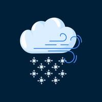 Cloud icon with snow and wind in cartoon style. Weather forecast logo design. illustration isolated on a deep blue background. vector