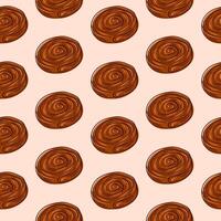 Seamless pattern of cinnamon rolls in flat style. Design for bakery, packaging, wallpapers or fabric prints. vector