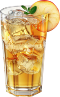 A glass of apple cider with ice and a slice of apple png