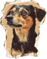 A dog portrait on a torn paper png