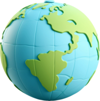 A 3d globe with a green and blue color png