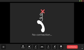 Display showing a lost connection with a red cross over a phone icon during an online meeting on a digital platform vector