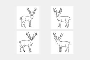 Set of Reindeer. Continuous Line Drawing with Editable Stroke vector