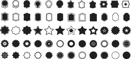 Badges shape silhouette. badges shape collections Set.Black template for patch,insignias, overlay.Circle sticker set.Wavy edge promo black badges. Star burst shape tags for price vector