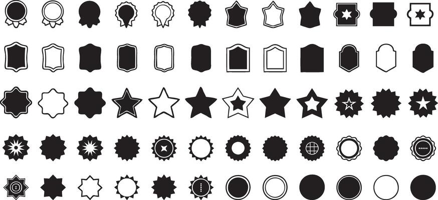 Badges shape silhouette. badges shape collections Set.Black template for patch,insignias, overlay.Circle sticker set.Wavy edge promo black badges. Star burst shape tags for price