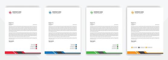 Multipurpose corporate businesses template with a4 size. stationery item modern letterhead. green, blue, red, and yellow with four color variations. vector