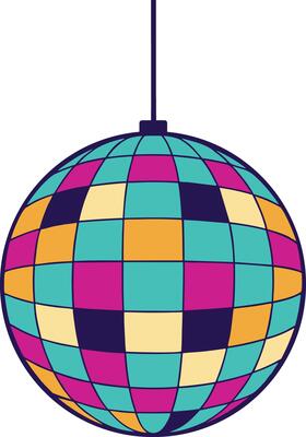 Retro 70s and 80s Inspired Design Featuring Colorful Disco Ball for Nightclub Backdrop, Discotheque Party, Dance Club Sticker. Vintage Graphic Icon for Electronic Music Themes. illustration