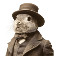 Rabbit in Formal Attire with Bowtie and Top Hat png
