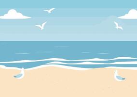 Beach and ocean background with seagulls vector