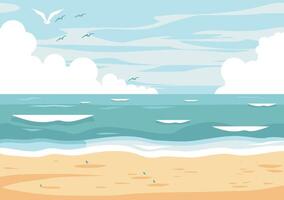 beach with sand, ocean, and clouds vector