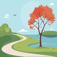 Autumn landscape with a tree and a path vector