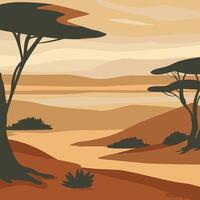 savanna with sand dunes and a lake in the background vector
