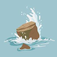 rock in the middle of the ocean with waves crashing vector