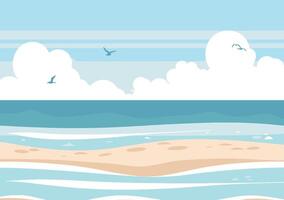 beach with sand, ocean, and clouds vector