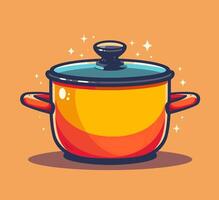 illustration of a colorful pot with lid on an orange background vector