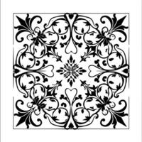 A black and white square pattern with a floral design vector