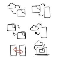 a set of doodle drawings showing how to use a laptop vector