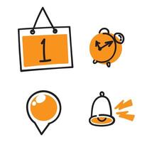 a set of icons that include a clock, alarm, and a bell vector