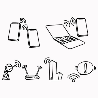 wireless communication icons set illustration