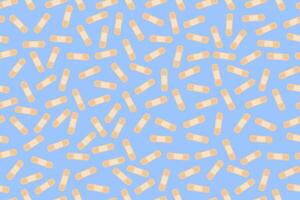 Small Scattered Medical Band Aid Plaster Seamless Pattern background. Cute Medical tape patterned background. Tiny strips of beige plaster on blue background, repeating pattern. Illustration. vector