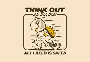 All i need is speed. Retro cute turtle riding a bicycle mascot character illustration in square shape vector
