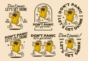 Don't panic, let's get drink. 6 different type of Mascot character design of can drink in running pose vector
