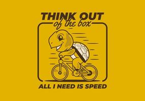 All i need is speed. The yellow Retro cute turtle riding a bicycle mascot character illustration vector