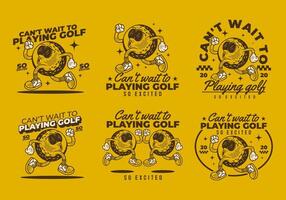 Cant't wait to playing golf. 6 different type of Retro character of golf ball in running pose vector
