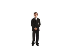 Portrait of a young boy in a suit. Isolated on transparent background png