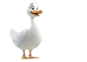 Cartoon white duck with funny expression. Isolated on transparent background png